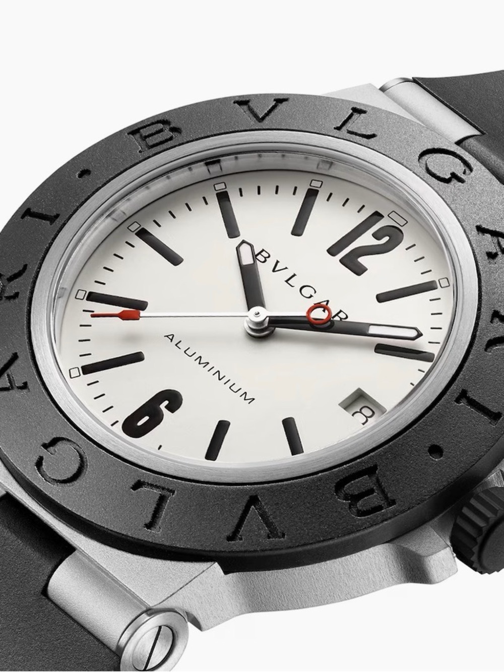 Bulgari Aluminum Watch in Black and White with Red Accents
